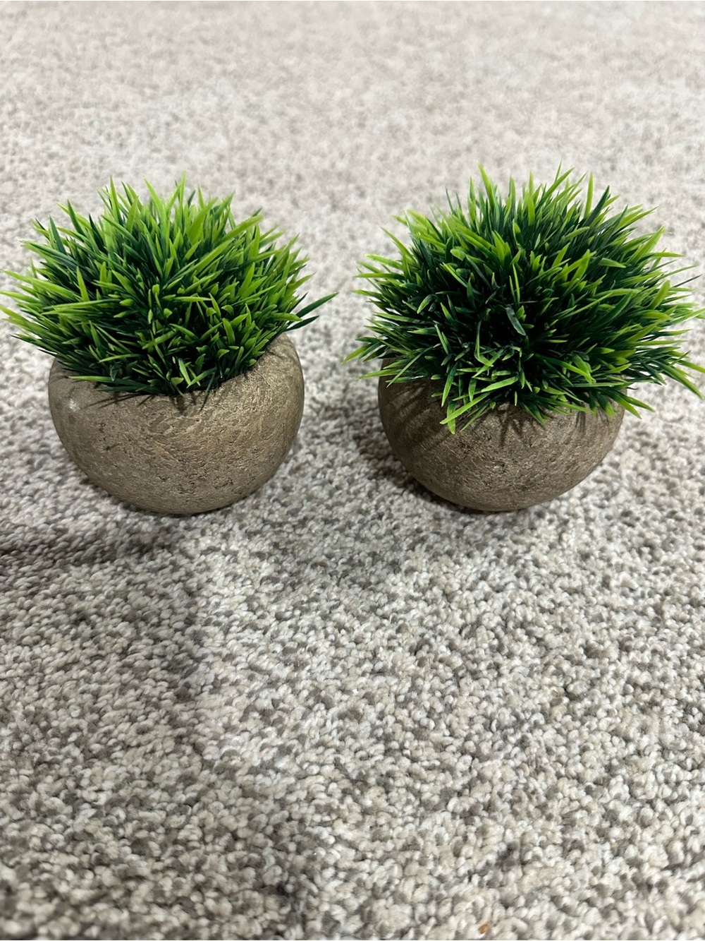 Set of 2 Faux Grass Ball Planters in Green and Tan